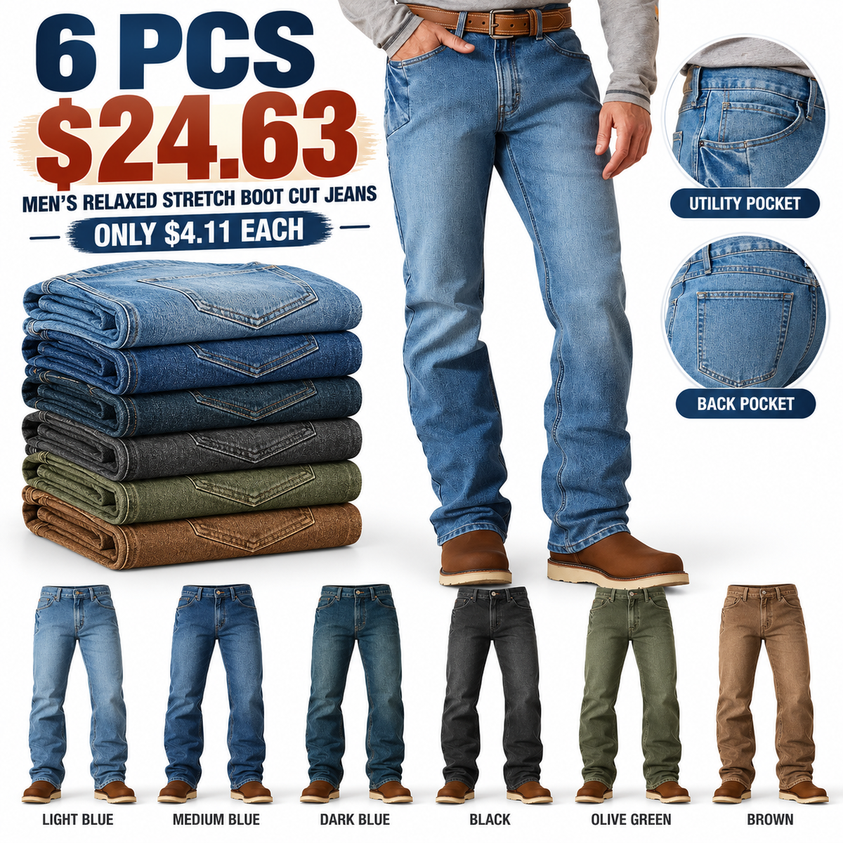 🔥 Bestseller – Men’s Stretch Bootcut Jeans | Relaxed Fit & Everyday Comfort