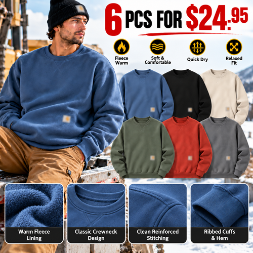 🔥 Last Day Sale – Men’s Fleece Crewneck Sweatshirts | 6-Pack