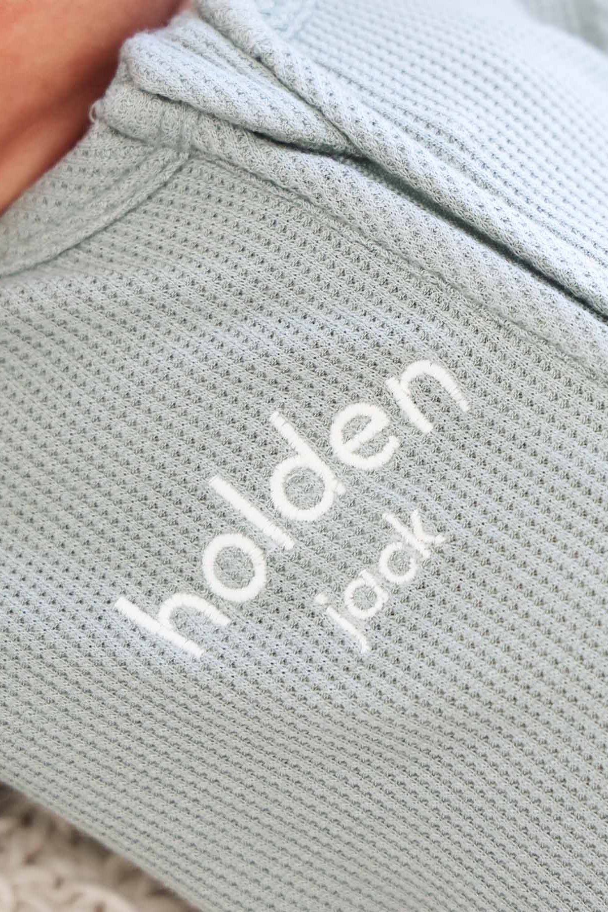Embroidered Bamboo Waffle Zipper Footie | Seagrass