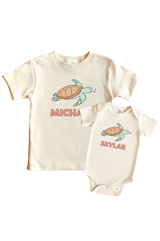 Personalized Turtley Rad Graphic Bodysuit & Kids Tee | Natural